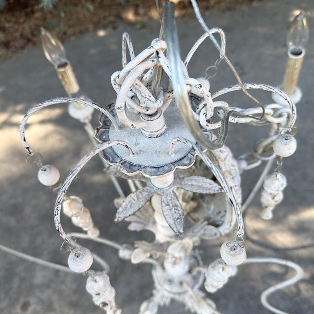 French Provincial French Country Style Painted & Crystal Six-Light Chandelier For Sale - Image 3 of 10