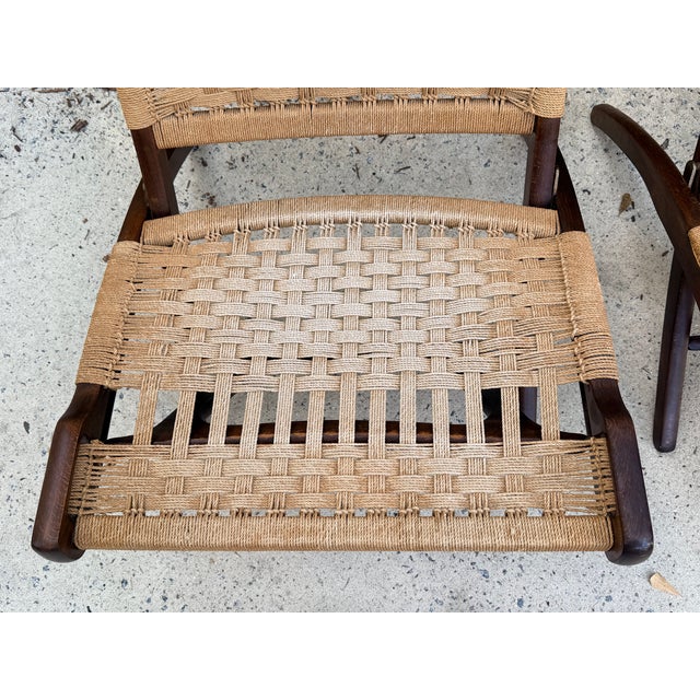 Hans Wegner Style Folding Rope Chairs Mid Century Modern Lounge Chairs Pair For Sale - Image 13 of 14