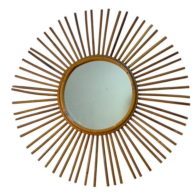 Wood Large Vintage Rattan Mirror, France, 1960s For Sale - Image 7 of 7