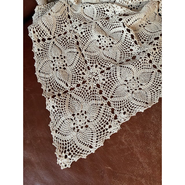 Textile Vintage Handmade Crochet Lace Tablecloth - 56” × 82" For Sale - Image 7 of 10