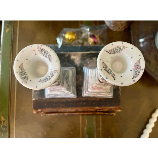 Pair of Vintage Chinoiserie 1980s Ceramic Candlestick Holders For Sale - Image 4 of 9