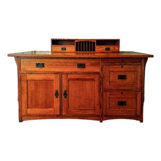 Vintage Restoration Hardware Craftsman-Style Solid Oak Credenza & Organizer For Sale