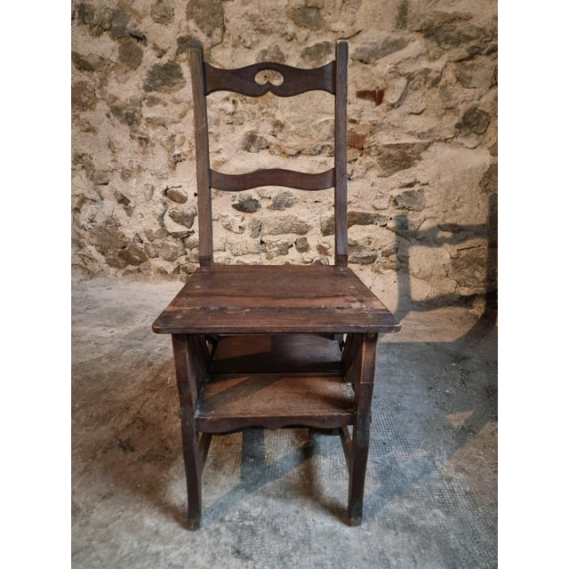 Antique Metamorphic Library Step Chair in Beechwood, France, Early 20th Century For Sale - Image 13 of 18