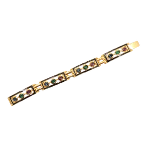Vintage 1980s Signed Bijoux Cascio Italy Enamel & Rhinestone Bracelet