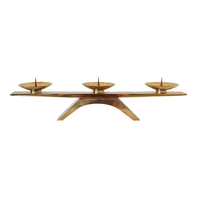 Vintage Japanese Modernist Brass Candle Holder For Sale