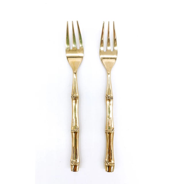 Metal 20th Century Hollywood Regency Bronze Faux Bamboo Appetizer/ Dessert Serving Set Utensils - 6 Pieces For Sale - Image 7 of 11