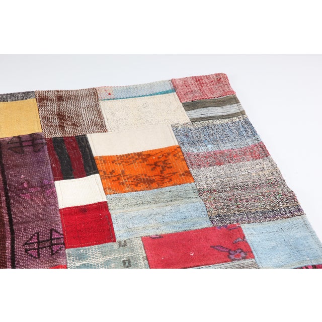 Mid 20th Century Multicolor Tribal Handwoven Kilim & Rugs Patchwork – A Statement Piece for Bohemian Interiors -3' 10'' X 5' 11'' For Sale In Tampa - Image 6 of 11