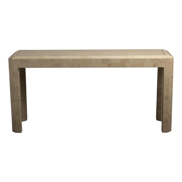 1980s Artisan Marble Console Table Travertine Maitland Smith Style Tessellated Stone For Sale