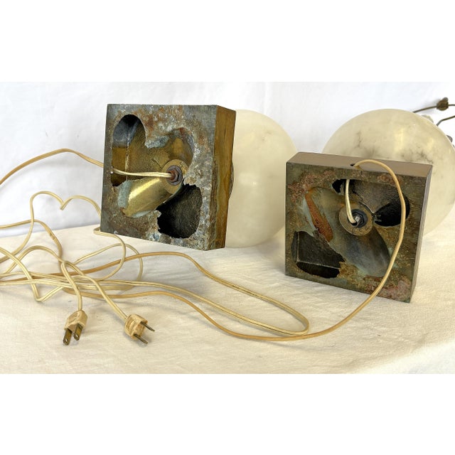 Antique Art Deco/ Hollywood Regency Style Alabaster Table Lamps With Bronze Figureheads- A Pair For Sale - Image 18 of 18