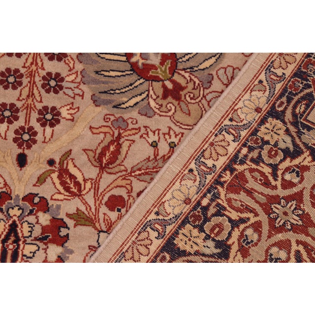 Textile Shabby Chic Floral 1990's Pak-Persian Taupe/Blue Wool Rug - 6'2'' X 9'4'' For Sale - Image 7 of 9
