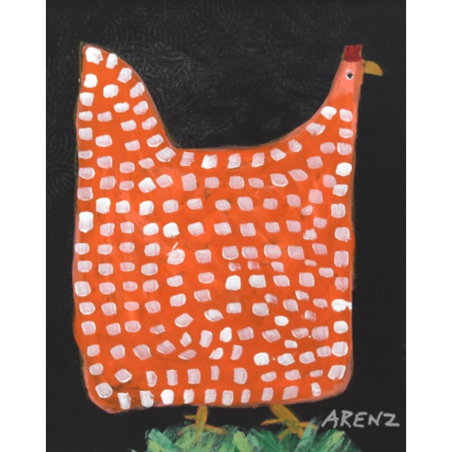 Original one-of-a-kind folk art oil painting of a hen, chicken, or rooster on stretched artist canvas. The talented artist...