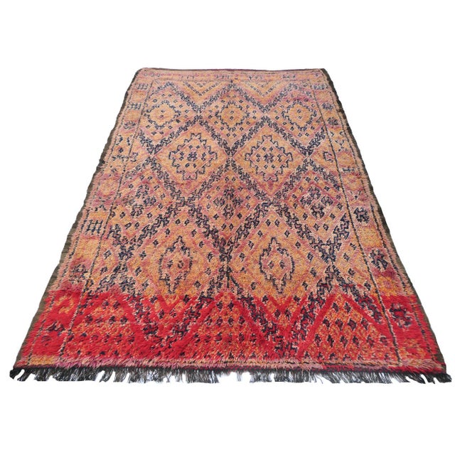 Moroccan Midcentiru Indigo and Red Beni Guild Rug 5'6 X 9' For Sale - Image 3 of 12