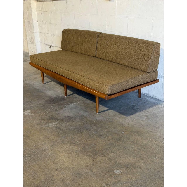 Mid-Century Modern Teak Daybed Sofa With Floating Wood Frame and Exposed Back 1960s For Sale - Image 9 of 11