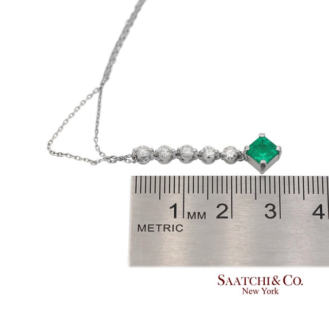 Gia Certified Platinum 900 Natural Diamond and Colombian Emerald Pendant For Sale - Image 11 of 13