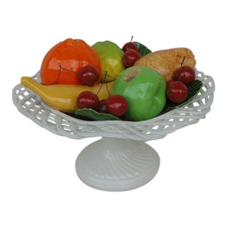 Vintage Mid-Century Handmade Italian Ceramic Bassano Fruit Basket For Sale