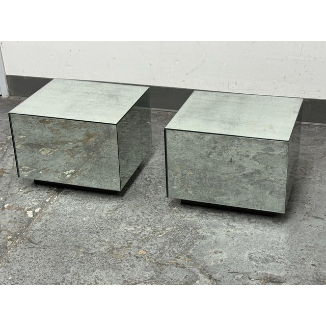 Modern Bespoke Mirrored Cube Side Tables, Pair For Sale - Image 3 of 12