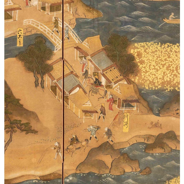 Japanese Village Landscape Scene Byobu Screen, 19th Century For Sale - Image 9 of 13