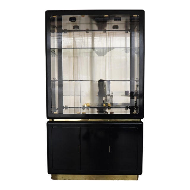 Vintage Milo Baughman Smoked Glass China Cabinet, Attributed For Sale