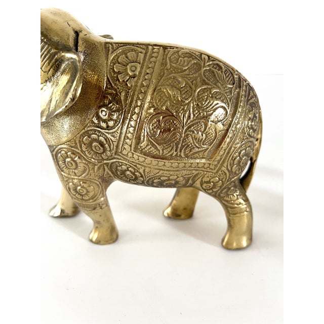 Embossed Brass Elephants, a Pair For Sale - Image 9 of 11