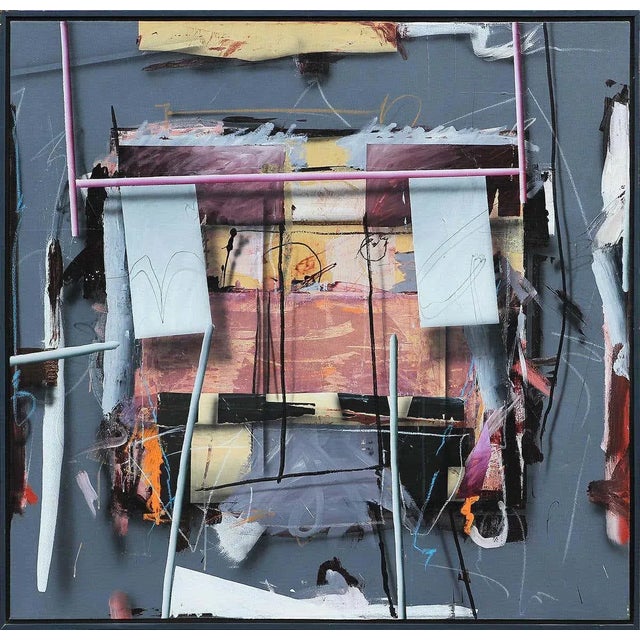 20th Century Pink, Black, Yellow, and Gray Abstract Painting by Richard Johnson For Sale - Image 13 of 13