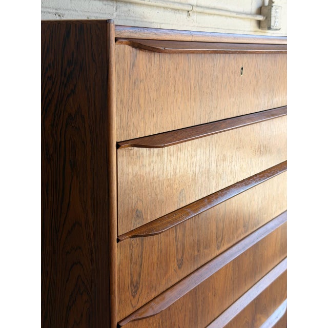 Brown Rosewood Tall 6-Drawer Dresser Danish Mid-Century Modern High Chest 1960s For Sale - Image 8 of 11