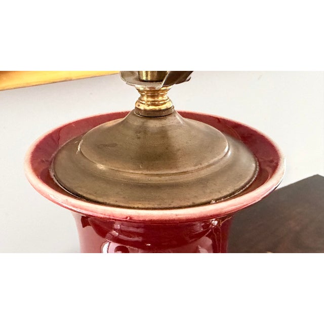 Tall Sang De Boeuf Oxblood Red Chinese Porcelain Lamp With Shade For Sale In Savannah - Image 6 of 10