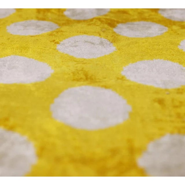 Mid-Century Modern Luxury Silk Velvet Pillow 16x24 – Handmade Yellow Polka Dot Lumbar Cushion For Sale - Image 3 of 8