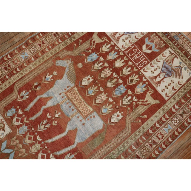 Folk Art Rare Antique Horse Rooster Shirvan Caucasian Rug Dated 1948 - 4'3" x 6'8" For Sale - Image 3 of 6