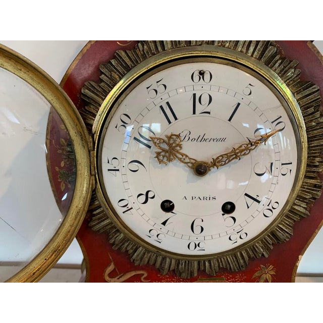 20th Century Red Lacquered Wooden Cartel Clock with Chinese Decoration For Sale - Image 10 of 13