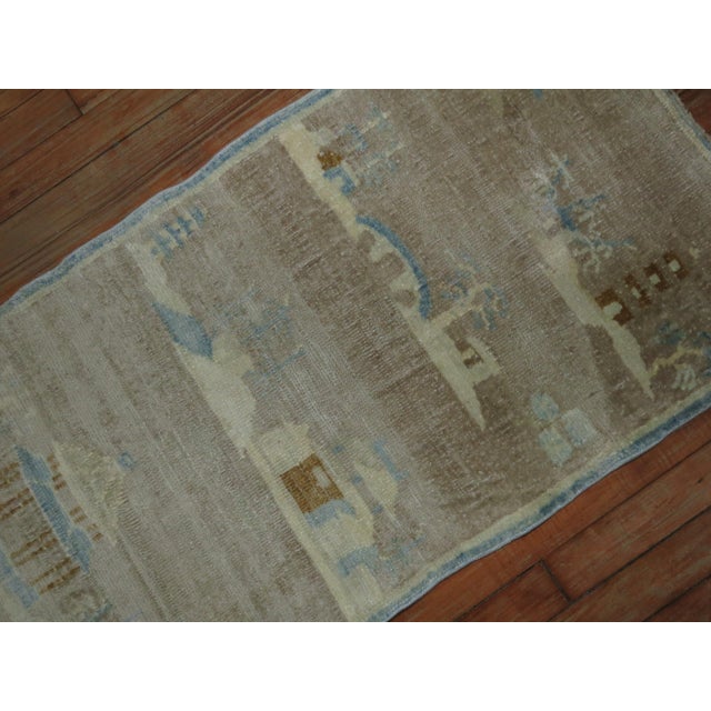 Pictorial Silver Brown Baby Blue Chinese Art Deco Mat Size Rug - 1'10" x 3'7" For Sale - Image 4 of 6