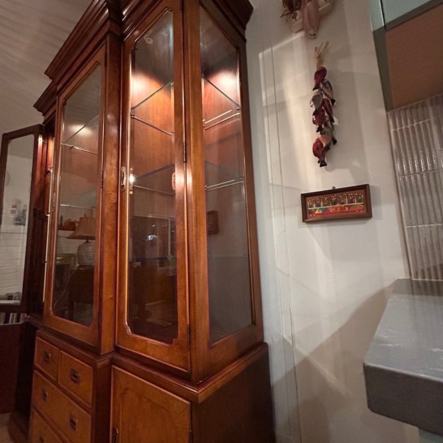 Late 20th Century Walnut Burl Illuminated China Cabinet / Breakfront by Ray Sabota for Century Furniture For Sale - Image 12 of 12