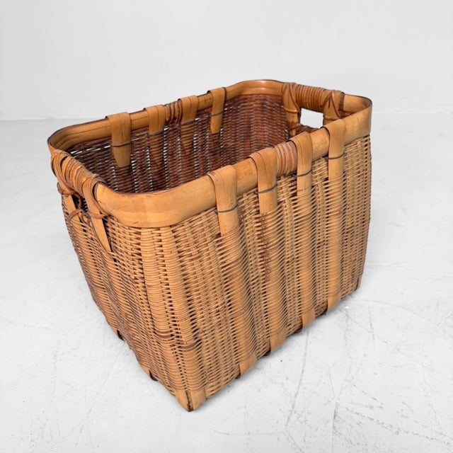 Vintage Japanese Bamboo Basket with Handles, 1950s For Sale - Image 11 of 12