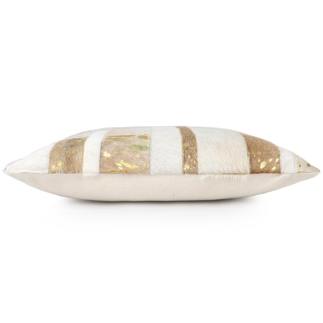 2020s Luxury Gold Metallic Genuine Hair-on Cowhide Pillow 18x18 | Handmade For Sale - Image 5 of 5