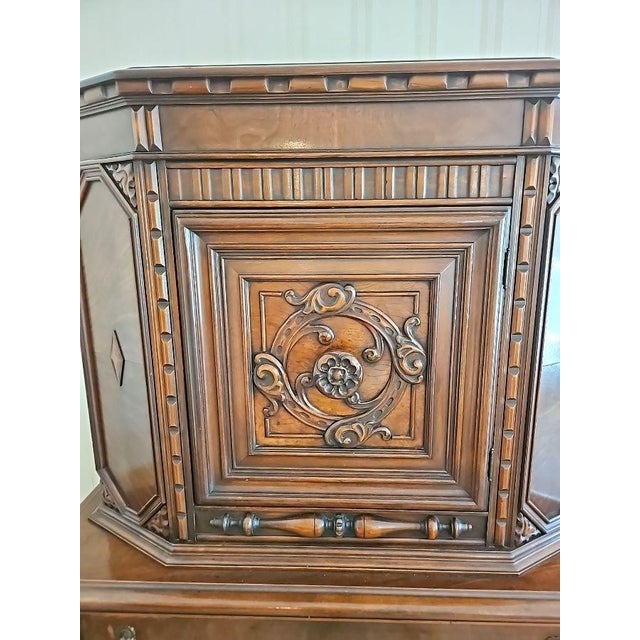 Wood Renaissance Revival Style Carved Cabinet With Diamond Inlay For Sale - Image 7 of 9