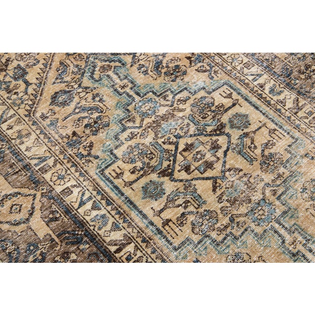 1960s Vintage Persian Distressed Handmade Tribal Beige Wool Rug For Sale - Image 4 of 7