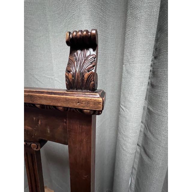 Jacobean ** Last Days Available / Lowest Price ** Antique Walnut Carved Dining Chairs With Burgundy Leather Seats Set of 6 For Sale - Image 3 of 5