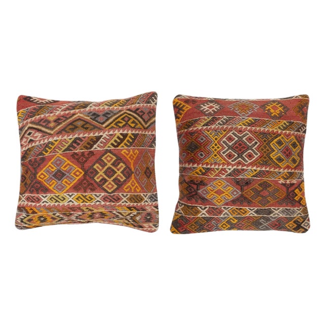 20"x20" SET OF 2 - Hand-Woven Kilim Cushion Covers. A pair of Lace Pillow Covers For Sale
