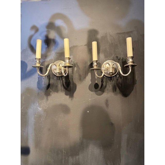 Circa 1900 Caldwell silver plated bronze sconces small size and simple design. Two lights