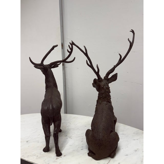 Majestic Antlered Resin Reindeer Sculptures, Pair For Sale - Image 4 of 12