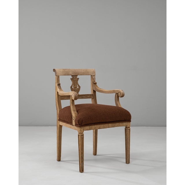 19th Century French Neoclassical Oak Upholstered Armchair With Lyre Back For Sale In Greensboro - Image 6 of 18