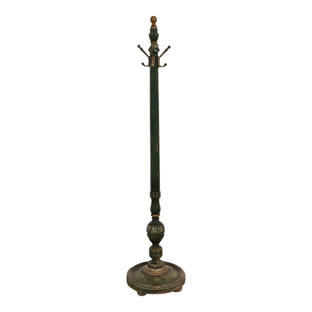 Stickley Brothers Antique Early American Country Cottage Green Lacquered Hall Tree, Circa 1920s For Sale