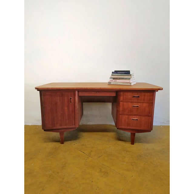 Wood Vintage Danish Teak Desk with Curved Top, 1950s For Sale - Image 7 of 8