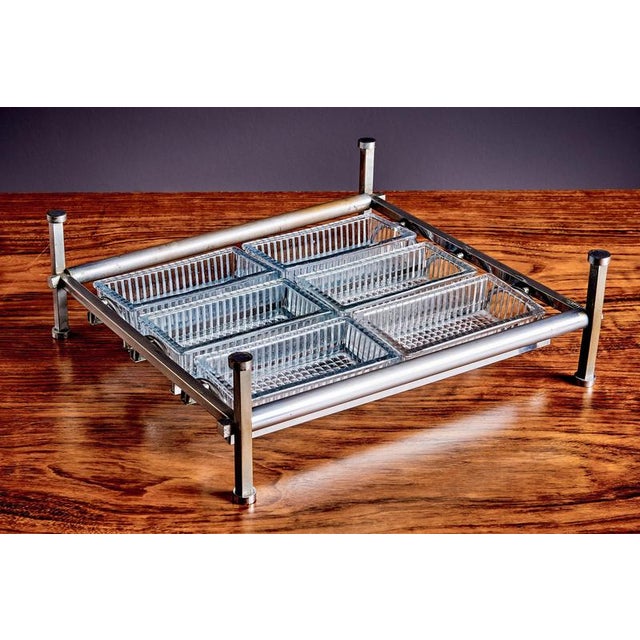Chrome and Glass Counter Top Shelf attributed to Jacques Adnet, France, 1940s For Sale - Image 13 of 14