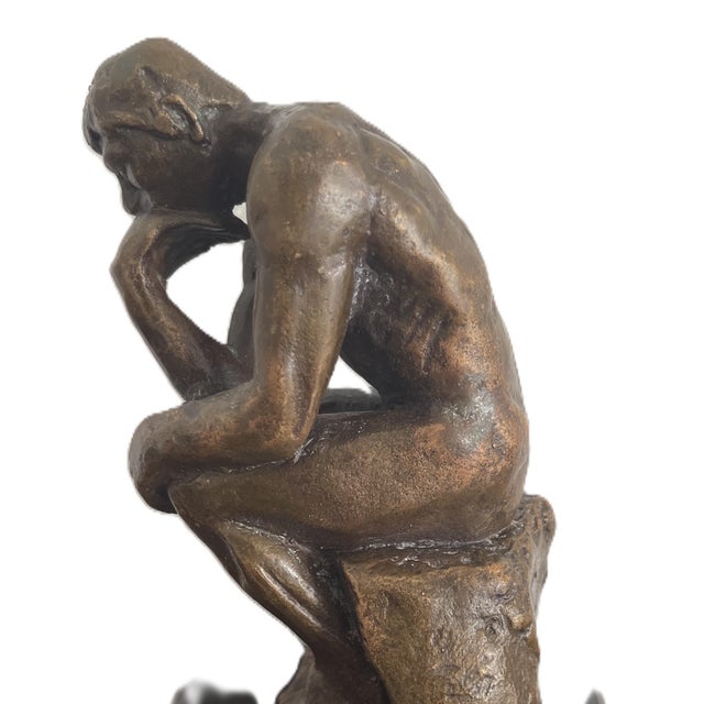 Decorative Bronze Reproduction Sculpture of The Thinker after Auguste Rodin from Hachette For Sale - Image 12 of 12
