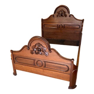 1870s Victorian Black Walnut Full Bedframe Owned by Captain Frederick Pabst - With Provenance For Sale