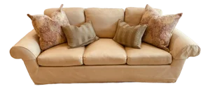 A. Rudin Upholstered Silk Roll Arm Sofa Loose Back &Seat Cushions With Dressmakers Skirt Four Decorative Pillows