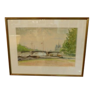 French Seaside Watercolor Painting For Sale