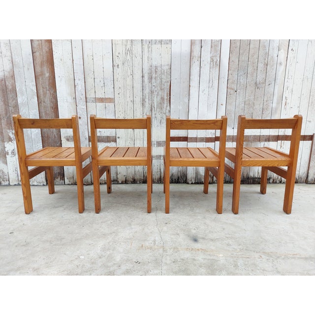1970s Minimalist Wooden Chairs, 1970s, Set of 4 For Sale - Image 5 of 9