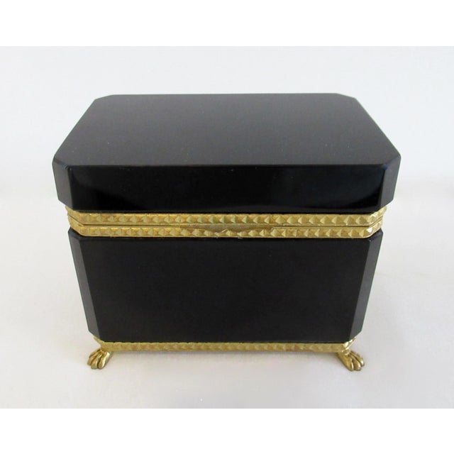 Cenedese C.1930's Cenedese Murano Italian Hand-Blown Black Keepsake Lidded Box & Accent Dish With Bronze Gilded Mounts For Sale - Image 4 of 18