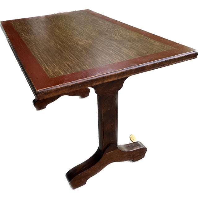 1930s Antique Mahogany Writing Table Desk With “Lino” Top by the Gunn